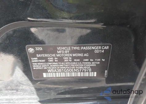 2014 BMW 320I from USA, damaged, VIN WBA3B1G50ENS77978